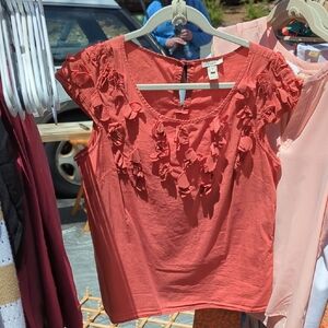 J. Crew Orange Ruffled Cap Sleeve Blouse